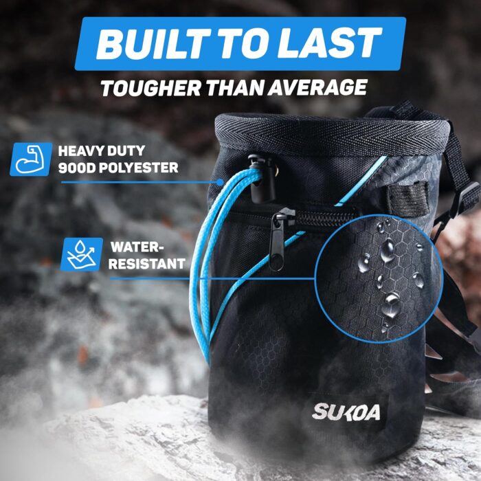 Chalk Bag for Rock Climbing - Rock Climbing Gifts Gear Accessories - Quick-Clip Belt, Large Zippered Pockets & Brush Holder - Weight Lifting, Gym, Bouldering, Disc Golf, Wall, Rock Climbing Chalk Bag - Image 2