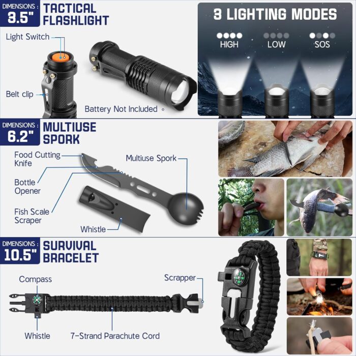 Survival Kits, 149Pcs Survival Gear First Aid Kit IFAK with Molle System Essential Camping Gear Emergency Medical Supplies for Car Fishing Hunting Outdoor Adventure, Camping Essentials - Image 4