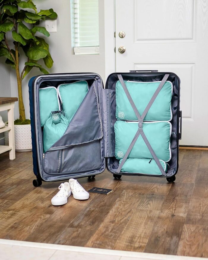 Large Compression Packing Cubes for Travel-Packing Cube Luggage Organizers 7 Piece Set for Checked Luggage-Ultralight, Expandable/Compression Bags by TRIPPED Travel Gear (DustyTeal/White) - Image 2