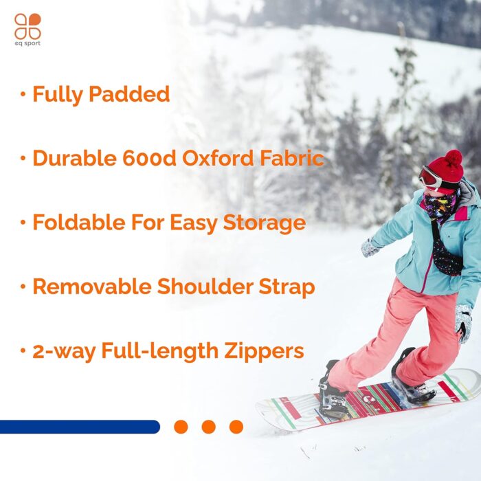 EQ SPORT Snowboard Bag with Wheels - Fully Padded & Waterproof Rolling Snowboard Bag for Air Travel, Boot Bag Included - Fits 2 Boards - Heavy-Duty YKK Zippers - Storage for Snow Gears - Image 7