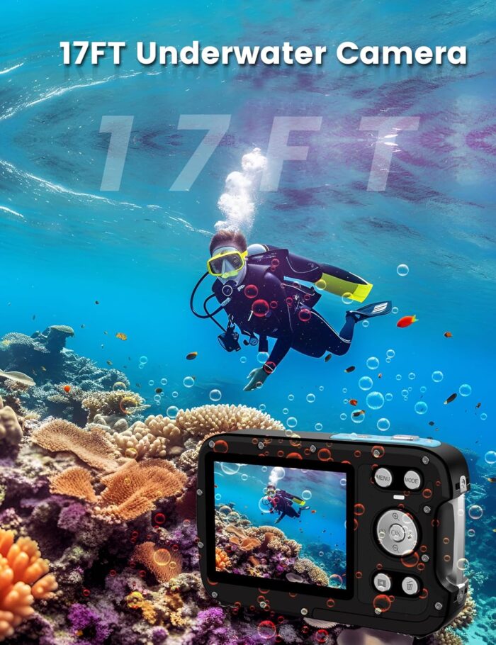 Underwater Camera 4K 48MP Autofocus Selfie Dual Screen Waterproof Camera with Floating Strap and 32GB Card, 17FT Compact Waterproof Digital Camera, Fill Light Underwater Camera for Snorkeling - Image 4
