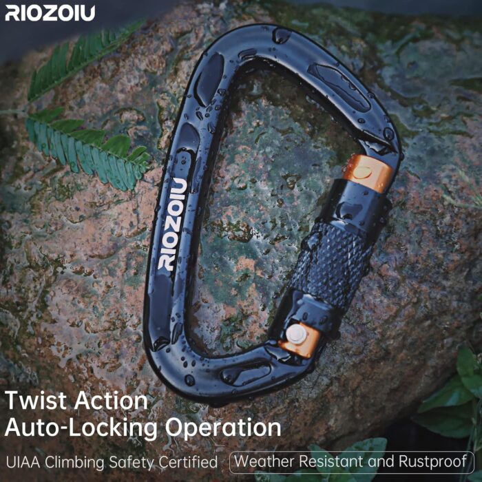 UIAA Certified Auto Locking Climbing Carabiner Clips 25KN Heavy Duty Large Locking Carabiner Clips for Rock/Ice Climbing Rappelling D Shaped 3.93 Inch, Large Size, Black - Image 7