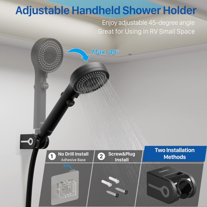 RV Shower Head with Hose, High Pressure Shower Head with Handheld On Off Switch, Travel Trailer, Motorhome and Boat and Camper Must Have RV Accessories Replacement Part, Matte Black - Image 6