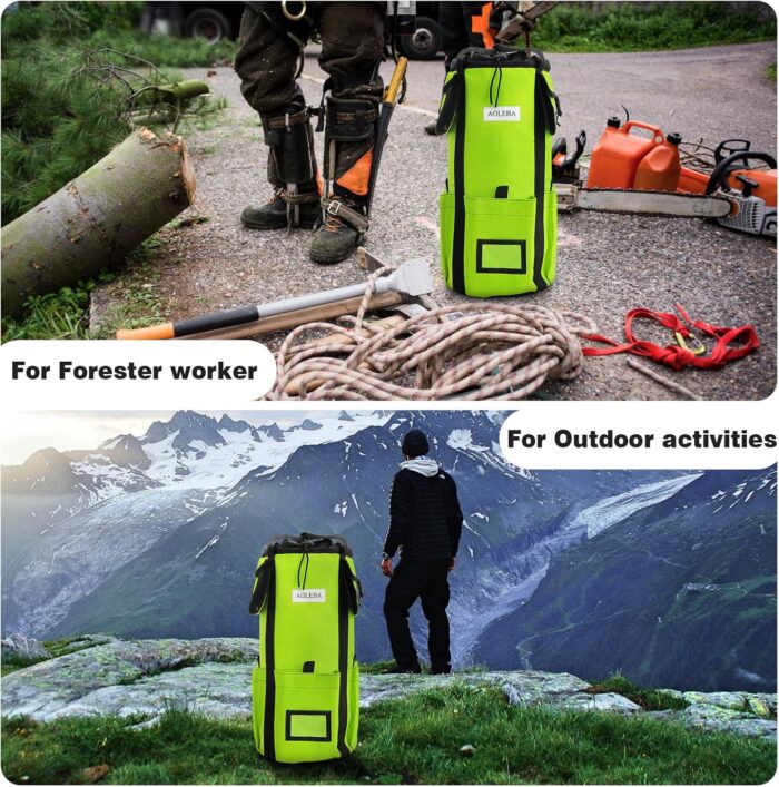 AOLEBA Arborist Rope Storage Bag Tree Climbing Rock Rope Bucket Backpack Rope Storage Bag Large Capacity 1680D Thicken Nylon Material with Hand Straps, Side Pockets - Image 7