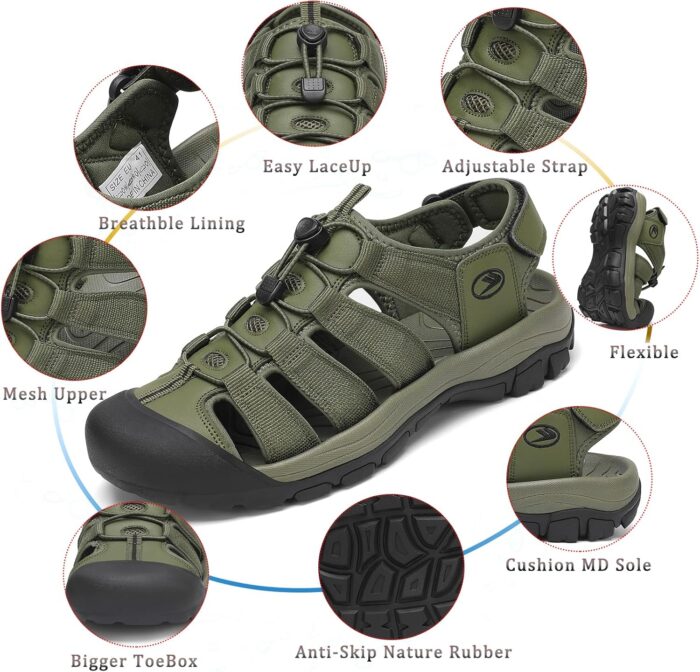 FLARUT Men's Athletic Sandals - Closed Toe Sport Hiking & Outdoor Walking Water Sandals with Anti-Slip Cushioning and Breathable Mesh - Image 2