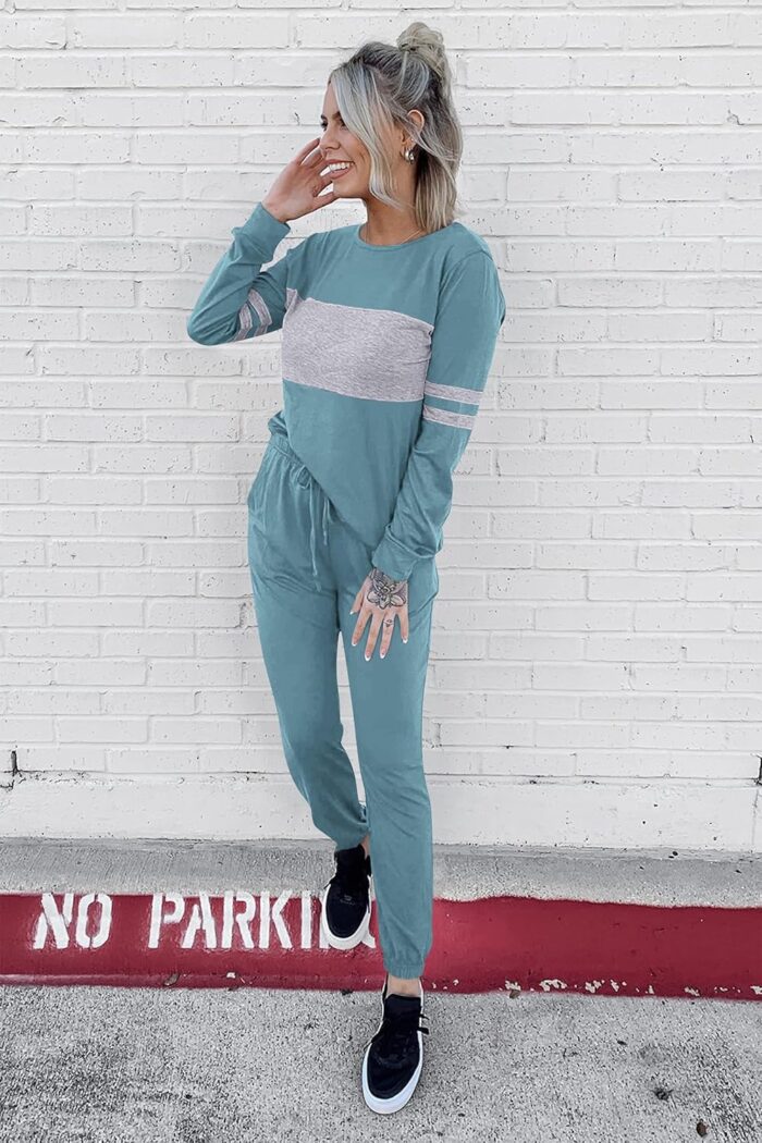 PRETTYGARDEN Women's Color Block 2 Piece Tracksuit Crewneck Long Sleeve Tops Long Sweatpants Outfits Lounge Sets - Image 4