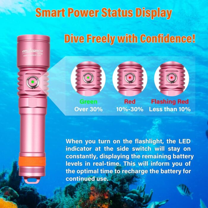 ORCATORCH D710 Scuba Diving Light, 3000 Lumens Super Bright Underwater Flashlight with 6 Degrees Narrow Beam, IP68 Waterproof Night Dive Torch 150 Meters Submersible Light (Pink) - Image 3