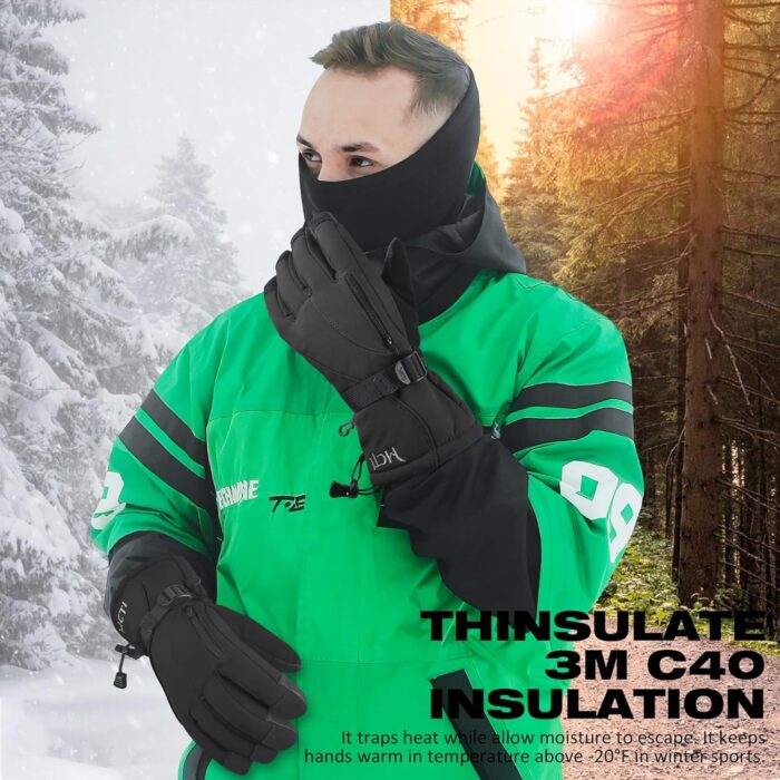 MCTi Waterproof Mens Ski Gloves Winter Warm 3M Thinsulate Snowboard Snowmobile Cold Weather Gloves - Image 2