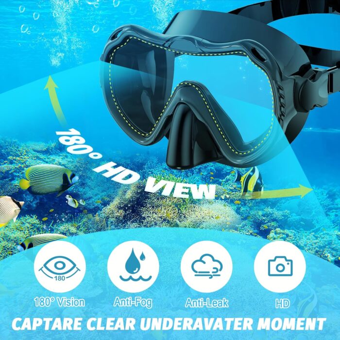 Full Face Snorkel Mask, Snorkeling Gear for Adults Men and Women, 180 Degrees Panoramic View Snorkel Set Anti-Fog Anti-Leak, Dry Top System and Travel Bag for Swimming, Snorkeling - Image 4