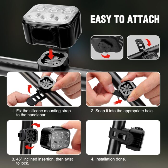 WORKPRO Bike Lights Set [8+13 Modes], Rechargeable Bicycle Light Set Ultra Bright, IP65 Waterproof Bike Lights for Night Riding, 1200mAh Bike Headlight and Tail Light Reflectors - Image 6