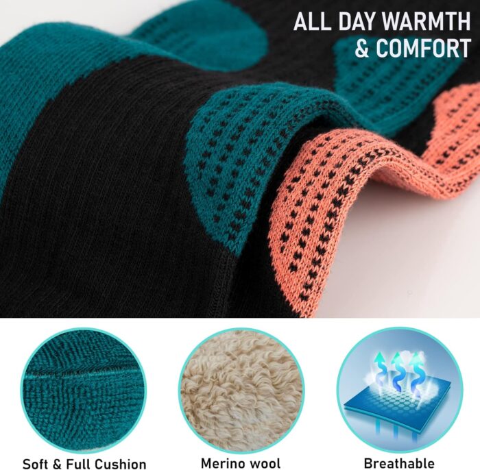 Merino Wool Ski Socks 2 Pairs, Thermal Knee High Warm Socks for Snowboarding, Hiking, Cold Weather, Snow, Hunting - Image 3