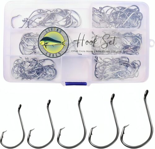 Fishing Hooks, Circle Hooks, 150PCS 2X Strong Rust & Corrosion Resistant High Carbon Steel, Saltwater Fishing, Catfishing, Catfish Hooks, Fish Hooks, Sizes 1, 1/0, 2/0, 3/0, 4/0