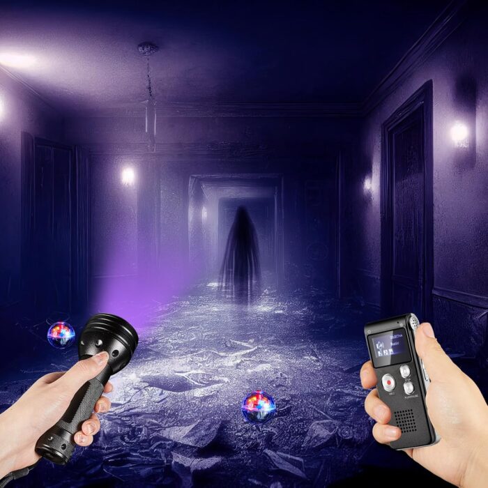 Dunzy 4 Pcs Ghost Hunting Equipment Kit Includes 1 Pocket Digital Voice Recorder 2 LED Light Up Pet Cat Ball 1 Black UV Flashlight, 8 GB(Black,Classic) - Image 7