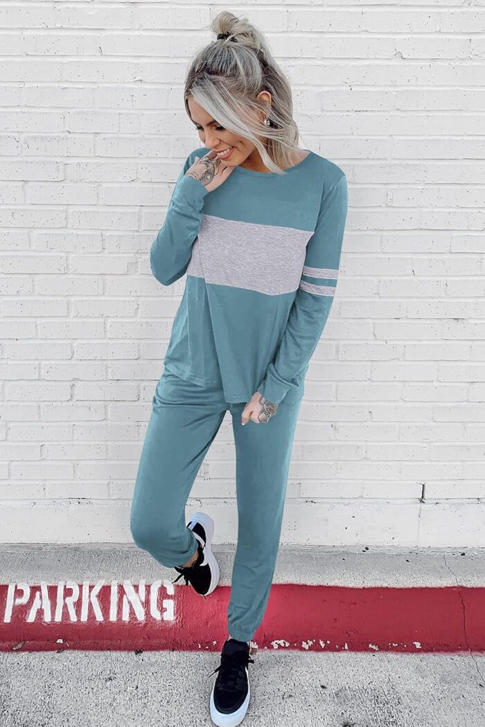 PRETTYGARDEN Women's Color Block 2 Piece Tracksuit Crewneck Long Sleeve Tops Long Sweatpants Outfits Lounge Sets - Image 3