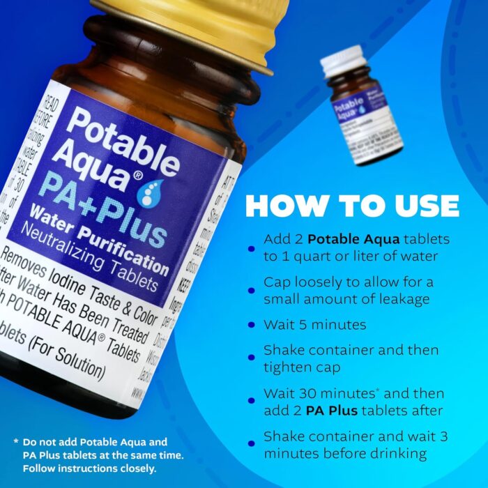 Potable Aqua Water Purification Tablets with PA Plus, Portable and Effective Solution for Camping, Hiking, Emergencies, Natural Disasters and International Travel, Two 50ct Bottles - Image 6