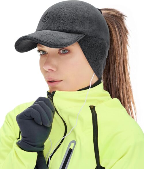 Gisdanchz Women's Winter Reflective Stretchy Ponytail Hat with Drop Down Ear Flap