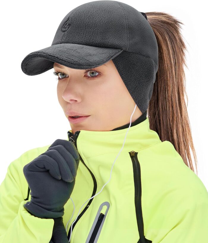 Gisdanchz Women's Winter Reflective Stretchy Ponytail Hat with Drop Down Ear Flap