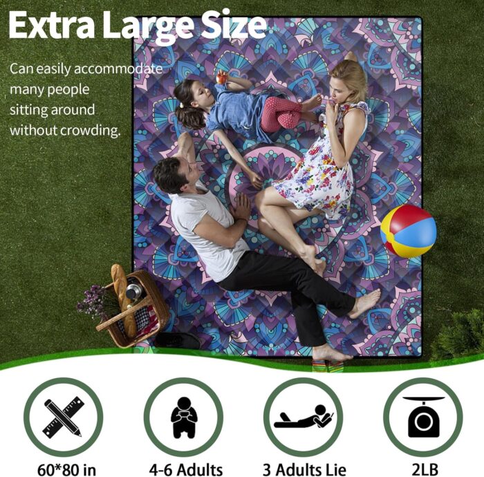 Picnic Blankets Oversized 60x80 Beach Blanket Waterproof Sandproof Foldable Large Outdoor Grass Mat Travel Camping Essentials RV Road Trip Accessories Vacation Gear Gifts for Couple Women Mom - Image 4