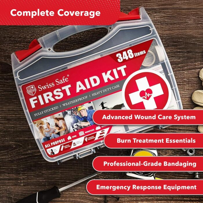 Swiss Safe 2-in-1 First Aid Kit for Car, Travel & Home, Businesses - Bonus Mini Kit for Medical Emergency Aid, Survival, Camping - FSA & HSA Eligible - 348 Pcs, Large Hardcase FAK - Image 6
