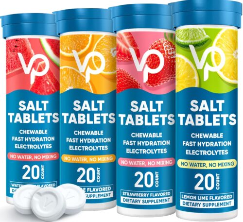 Venture Pal Chewable Electrolyte Tablets, Fast-Dissolve Sugar-Free Stick Salt Tablets - Variety Pack for Rapid Hydration, Outdoor Running, Hiking, Sports | Keto & Vegan Friendly | 80 Count (4 Pack)