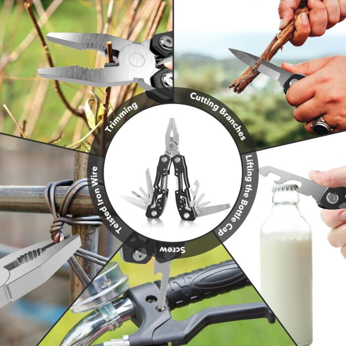 14-In-1 Multitool with Safety Locking, Professional Stainless Steel Multitool Pliers Pocket Knife, Bottle Opener, Screwdriver with Nylon Sheath ，Apply to Survival,Camping, Hunting and Hiking - Image 5
