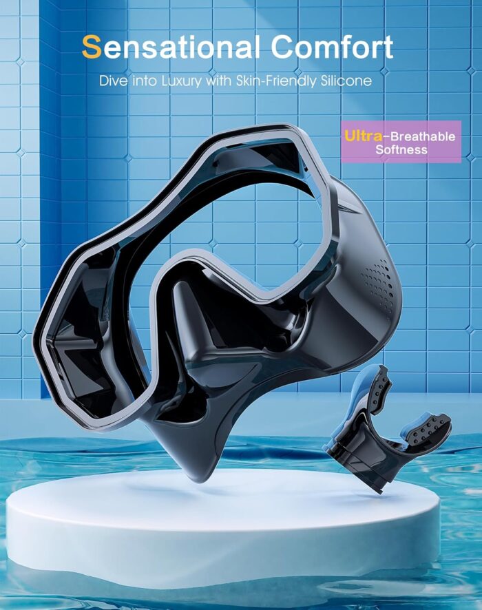 Snorkeling Gear for Adults Kids, Dry-Top Snorkel Set, 180°Panoramic Wide View Diving Mask Breathing Freely Snorkel Mask for Snorkeling Scuba Diving Swimming Travel - Image 4