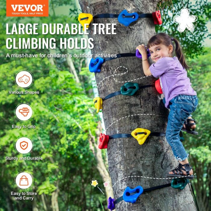 VEVOR Ninja Tree Climbing Kit, 20 Rock Climbing Holds & 6 Ratchets, Large Climbing Rocks for Kids & Adults Outdoor Backyard Ninja Tree Obstacle Course Training - Image 2