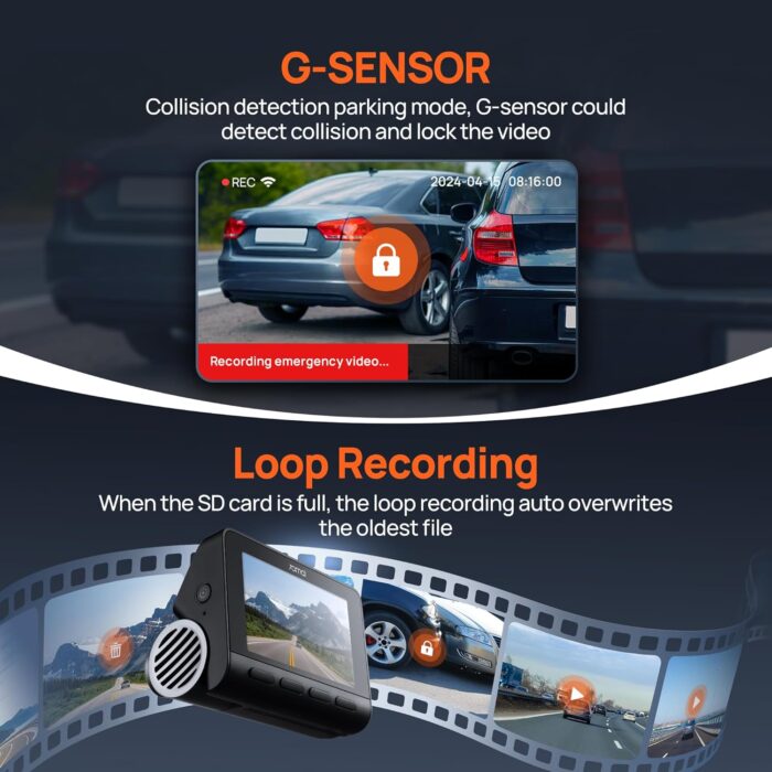 70mai 4K Dash Cam Front and Rear with STARVIS, Built in 5GHz WiFi & GPS Car Camera, Super Night Vision, ADAS, 3'' IPS Screen, 24H Parking Mode, Time-Lapse, Loop Recording, with 128GB Card - Image 7