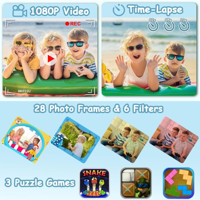 Agoigo Kids Waterproof Camera - Children Underwater HD Video Digital Camcorder, Portable Travel Toy for Toddler - Ideal Christmas Birthday Gifts for Boys Girls Age 3-12 with 32GB Card (Blue) - Image 6