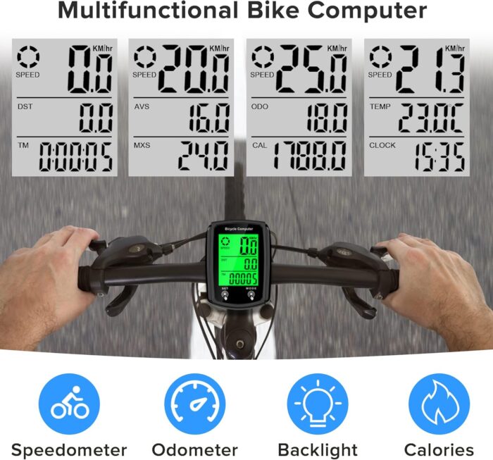 Bike Computer and Bicycle Odometer Wired MPH KM/H Bike Speedometer with Automatic Wake-Up Cycling Speed Tracker LCD Display & Single Mileage & Multi-Functions Accessories - Image 6
