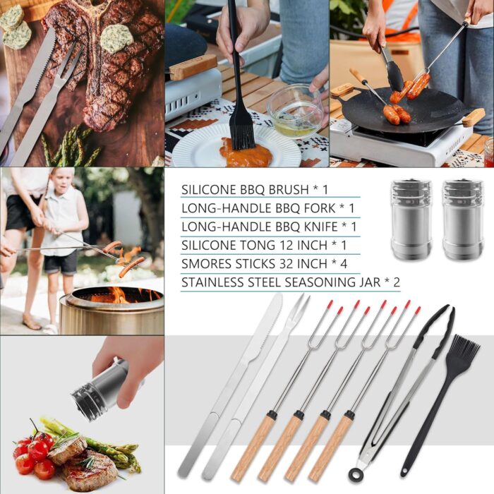 Camping Cooking Essentials Utensils Set - Camp Cookware Kitchen Accessories Kit, Camper Gear Must Haves, Stainless Steel & Silicone, RV Car Portable Outdoor Equipment Tool - Image 6