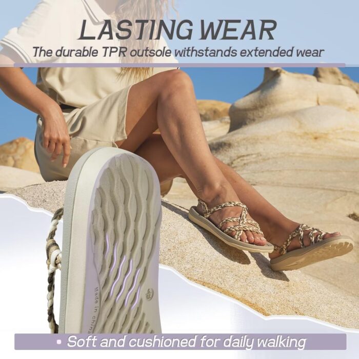 MEGNYA Women's Comfortable Walking Sandals with Arch Support, Athletic Hiking Sandals with Handmade Straps, Outdoor Soft Water Sandals for Beach Poolside Travel Camping - Image 6