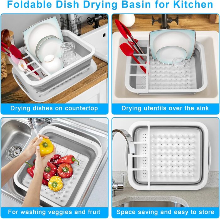 Collapsible Dish Drying Rack Portable Dish Drainers for Kitchen Counter with Drainboard, Kitchen Sink Organizer Basket RV Accessories Camper Storage and Organization Dish Rack Over Sink Drying Rack - Image 6