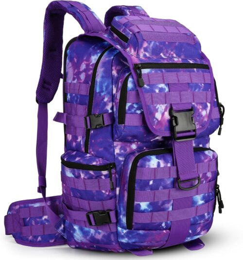 50L Military Tactical Backpack Hiking Waterproof Backpack Large Military Pack 3 Day Assault Pack Molle Bag Rucksack (Purple Camo)