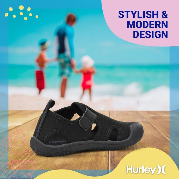Hurley Kona Toddler Water Shoes - Beach Essentials, Girls and Boys Closed Toe Sandals, Lightweight, Breathable, Kids Water Shoes with Non-Slip Sole and Adjustable Straps, Outdoor Toddler Swim Shoes - Image 6