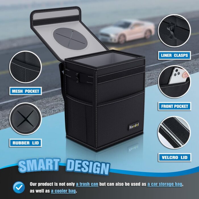 K KNODEL 2 Gallon Black Leak-Proof Waterproof Car Trash Can with Lid - Image 3