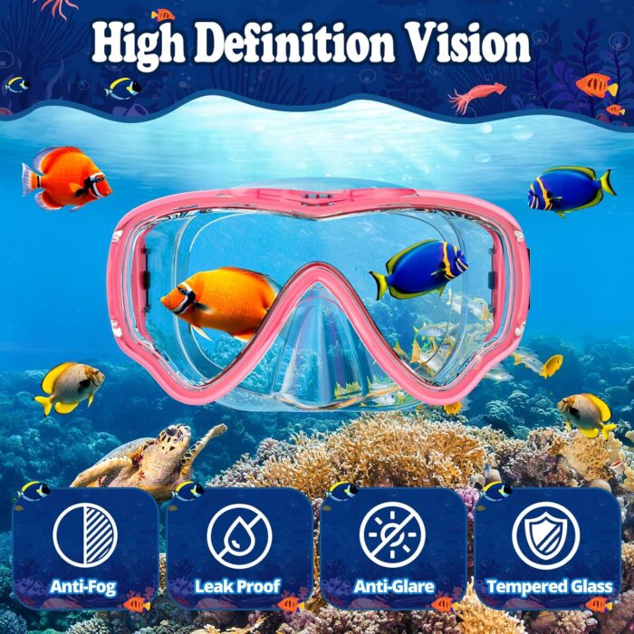 U PHITNIS Kids Snorkel Set for Age 4-14 - Dry Top Snorkeling Gear for Kids Junior & Youth - Childs Diving Mask with Big Eyes for Boys Girls - Anti-Fog Snorkeling Mask and Snorkel Set - Image 4