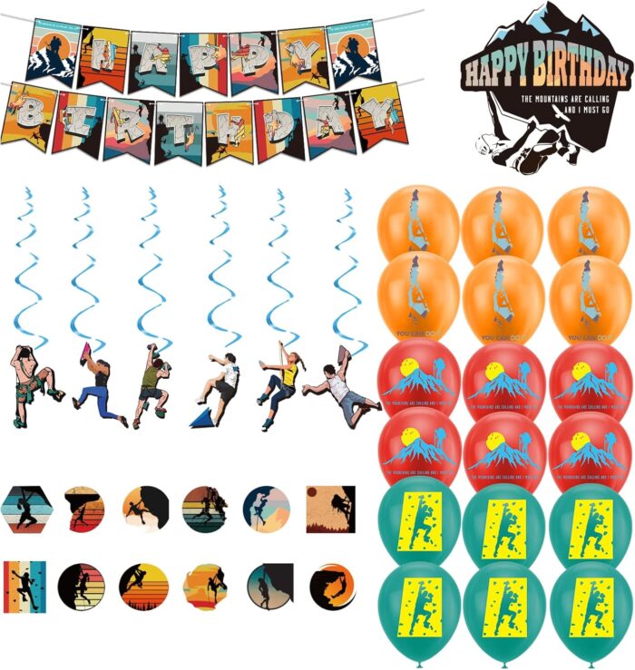 Climbing Party Decoration Rock Climbing Birthday Party Supplies Sports Decorations Includes Climbing Happy Birthday Banner Balloons Cake Topper Cupcake Toppers Spirals - Image 6