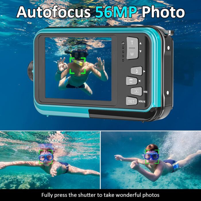 4K Underwater Camera 11FT Waterproof Camera with 32GB Card 56MP Autofocus Dual-Screen Selfie Underwater Camera for Snorkeling Waterproof Compact Floatable Digital Camera 1250mAh Battery Type-C (Blue) - Image 4