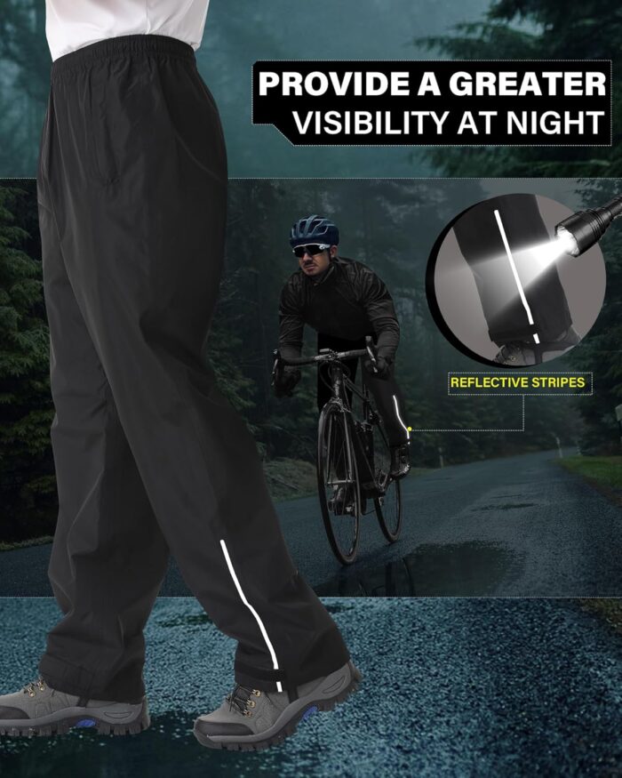 iCreek Men's Waterproof Rain Pants Lightweight Packable Windproof Outdoor Over Pants for Hiking Fishing Golf - Image 5