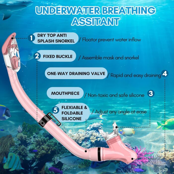 HiiPeak Snorkeling Gear for Kids, Goggles with Nose Cover, Dry Top Snorkel Set for Ages 5-15 - Image 6