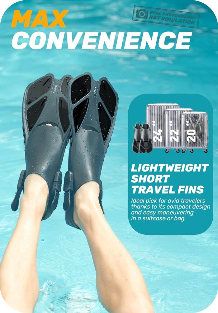 CAPAS Snorkel Fins, Swim Fins Travel Size Short Adjustable for Snorkeling Diving Adult Men Women Kids Open Heel Swimming Flippers - Image 7