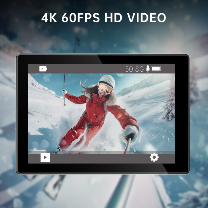 4K60FPS 30MP Action Camera with Front LCD and Touch Rear Screens, Underwater Camera with 64GB Memory Card, 132FT Waterproof Camera, EIS, 5X Zoom, WiFi Remote Control（Black） - Image 3
