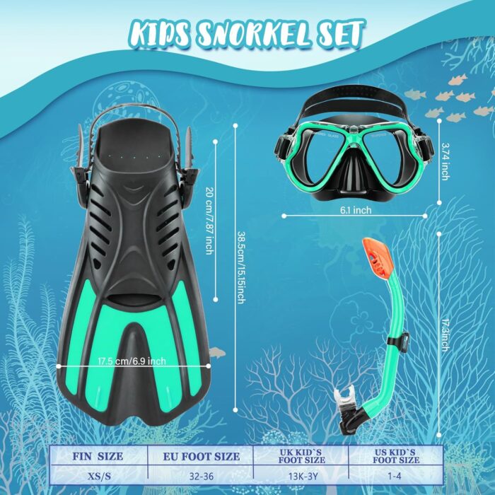 Snorkeling Gear for Kids Ages 6-14, 4 in 1 Kids Mask Fins Snorkel Set with Panoramic View Anti Fog Mask, Dry Top Snorkel, Trek Fins and Travel Bag, Kids Snorkel Set for Youth Teens Junior - Image 6