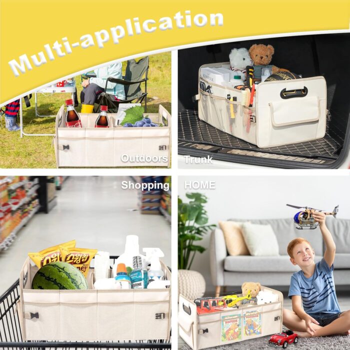 JiatuA Car Trunk Organizer, Car Organizers and Storage Collapsible Multi Compartment Container Box, Adjustable Car Accessories for SUV Sedan Truck, Standard Size, Beige - Image 8