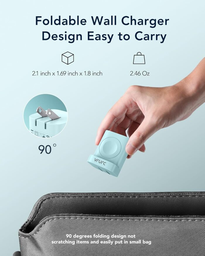 VRURC for Apple Watch Charger, Wireless Magnetic Portable iWatch Charger, PD 20W 3-in-1 Travel Essentials Fast Charging Block for iWatch Ultra/SE/10/9/8/7/6/5/4/3/2, iPhone 16/15/14/13,Android-Green - Image 4