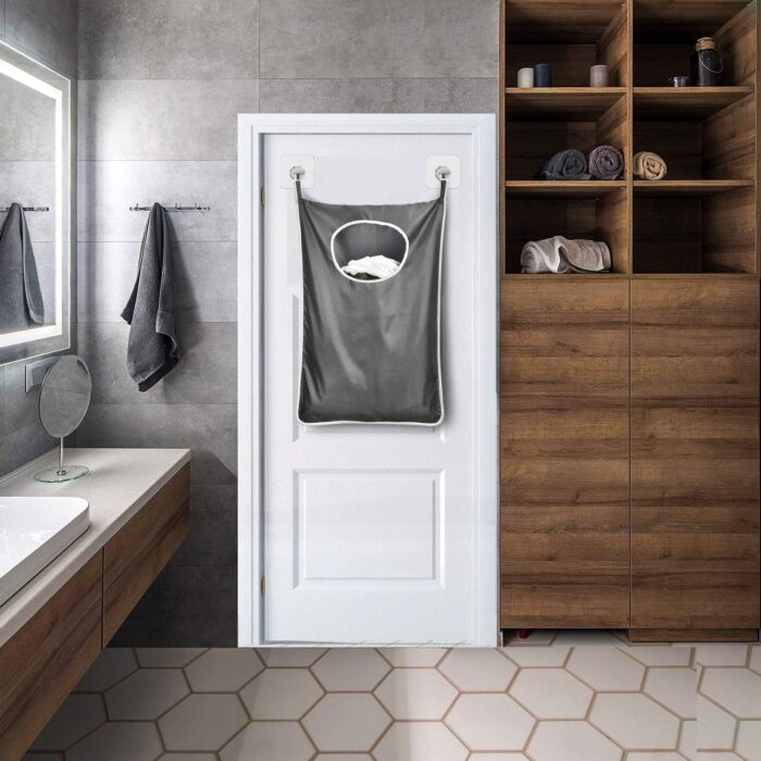 Durable hanging laundry hamper bag Behind door Space Saving with Stainless Steel Hooks Zip, For Bathroom,Kids room,Travel,College Dorm,2pack(Extra Large-Dark Grey) - Image 4
