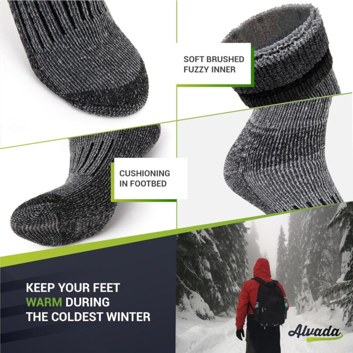 Alvada Warm Thermal Wool Socks for Winter Moisture Wicking and Breathable Cozy Boot Socks - Image 3