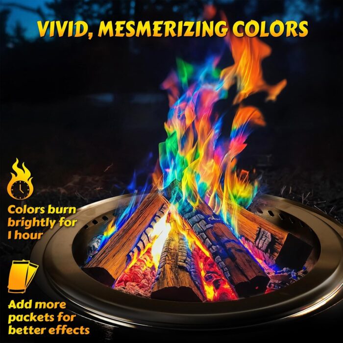 HGD (6 Pack) Magic Campfire Fire Color Changing Packets for Fire Pit, Indoor/Outdoor Fireplace, Bonfire - Rainbow Magical Flame, Camping Accessory, Compatible with Wood - Image 3