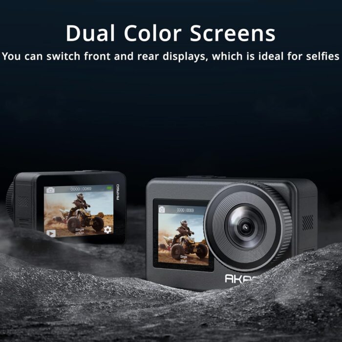 AKASO Brave 7 4K30FPS 20MP WiFi Action Camera with Touch Screen IPX8 33FT Waterproof Camera EIS 2.0 Zoom Support External Mic Voice Control with 2X 1350mAh Batteries Vlog Camera - Image 3